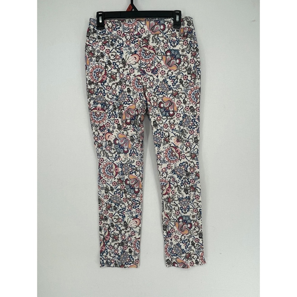 Chicos Ankle Pants Size 0R US 4 Floral Paisley Slim Leg Stretch Multicolor 3113
